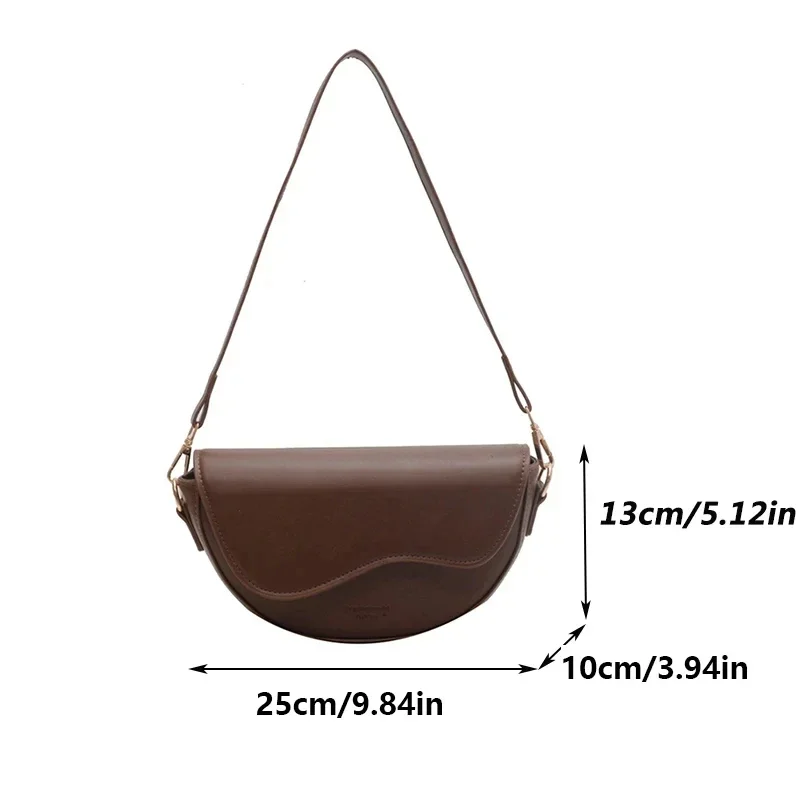 Vintage PU Leather Crossbody Bag for Women Small Saddle Shoulder Bag with Wide Strap Flap Design - Image 3