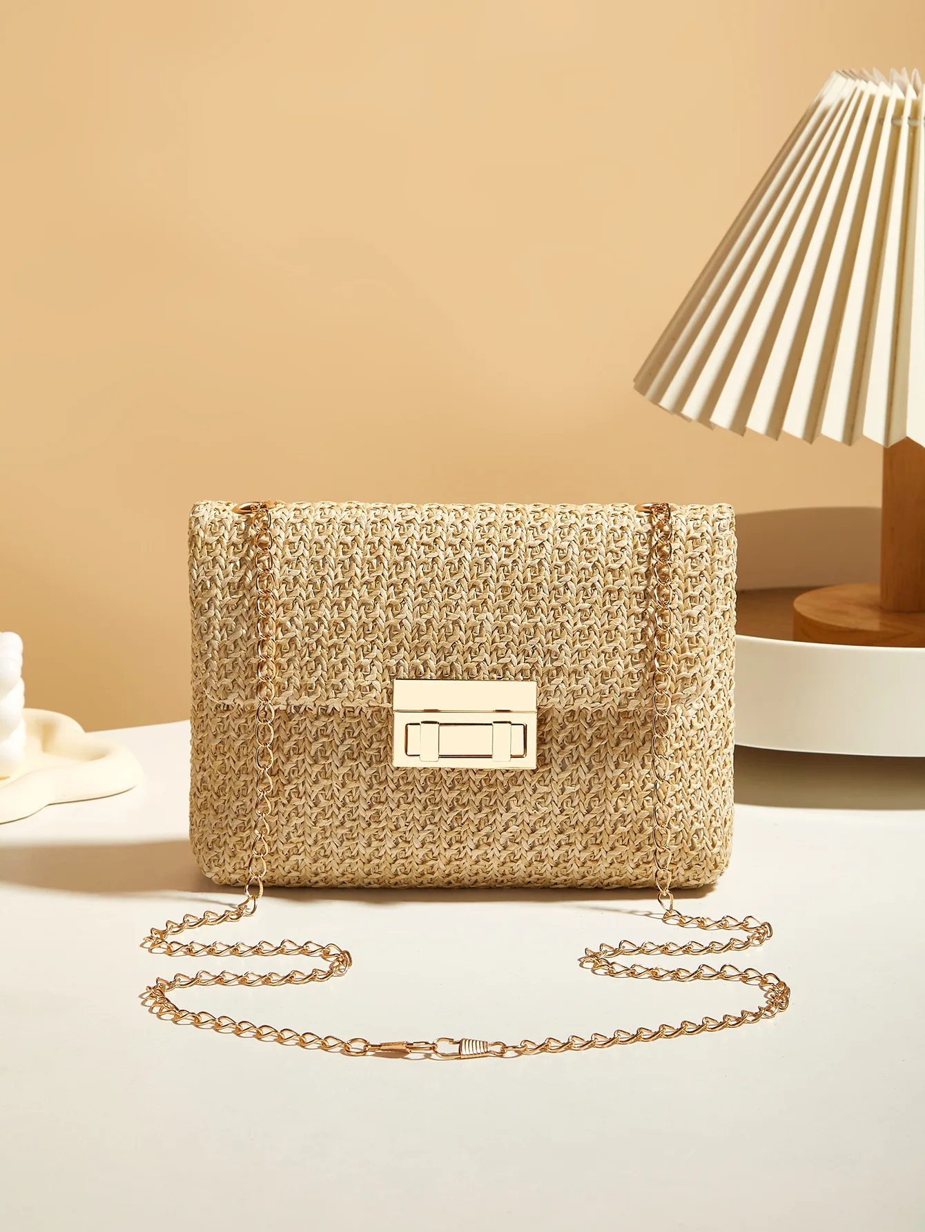 Fashion crossbody bag Korean version trendy grass woven women's bag lock closure simple small square bag